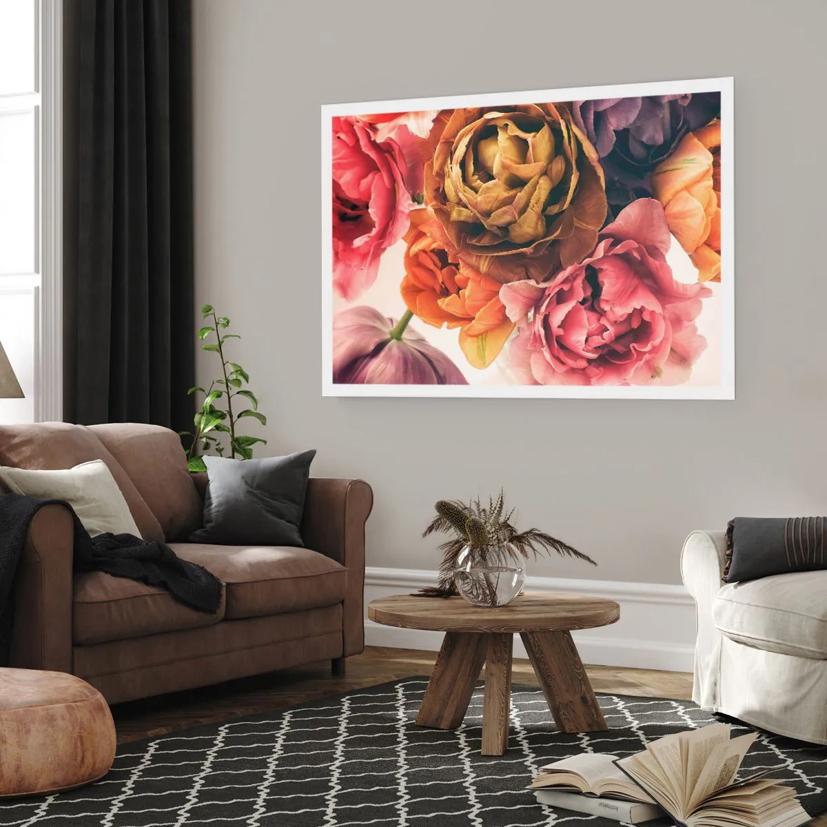 Affiche - Poster - Un bouquet de fleurs variées aux couleurs intenses - 100x70cm - La fête de la vie - Décoration murale moderne pour le salon et la chambre ARTTOR