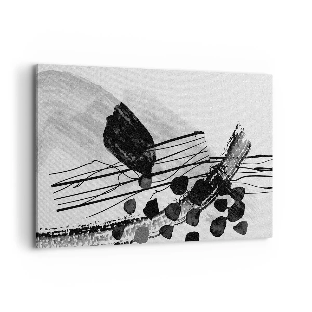 Impression sur toile - Image sur toile - Composition abstraite en noir et blanc avec des formes organiques - 120x80cm - Abstraction organique noir et blanc - Décoration murale moderne pour le salon et la chambre ARTTOR
