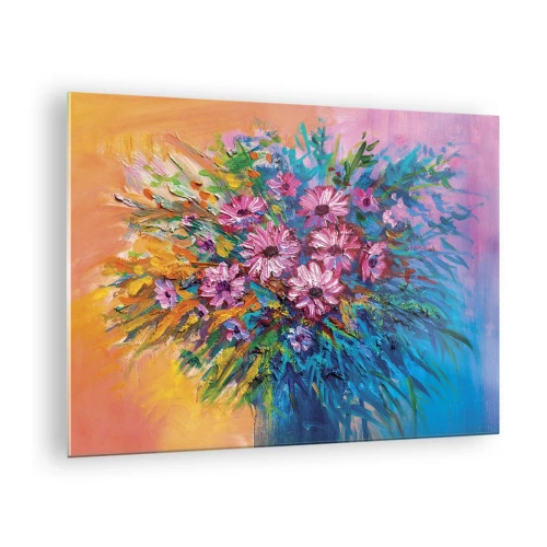 Impression sur verre - Image sur verre - Un bouquet de fleurs roses dans une composition artistique et colorée - 70x50cm - Énergie de la vie - Décoration murale moderne pour le salon et la chambre ARTTOR
