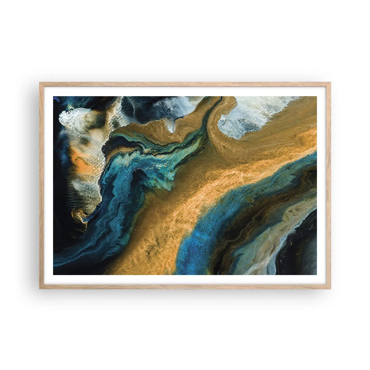 Affiche dans un chêne clair - Poster - Bleu - jaune - influences mutuelles - 100x70 cm