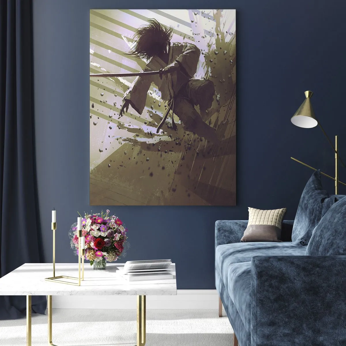 Impression sur verre - Image sur verre - Duel de samouraïs dans une scène dynamique - 50x70cm - Et tu peux être un samouraï - Décoration murale moderne pour le salon et la chambre ARTTOR