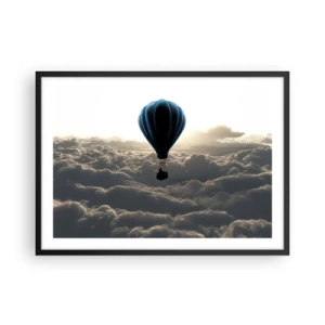 Affiche dans un cadre noir - Poster - Une montgolfière contre un ciel nuageux au coucher du soleil - 70x50cm - Un vagabond au dessus des nuages - Décoration murale moderne pour le salon et la chambre ARTTOR