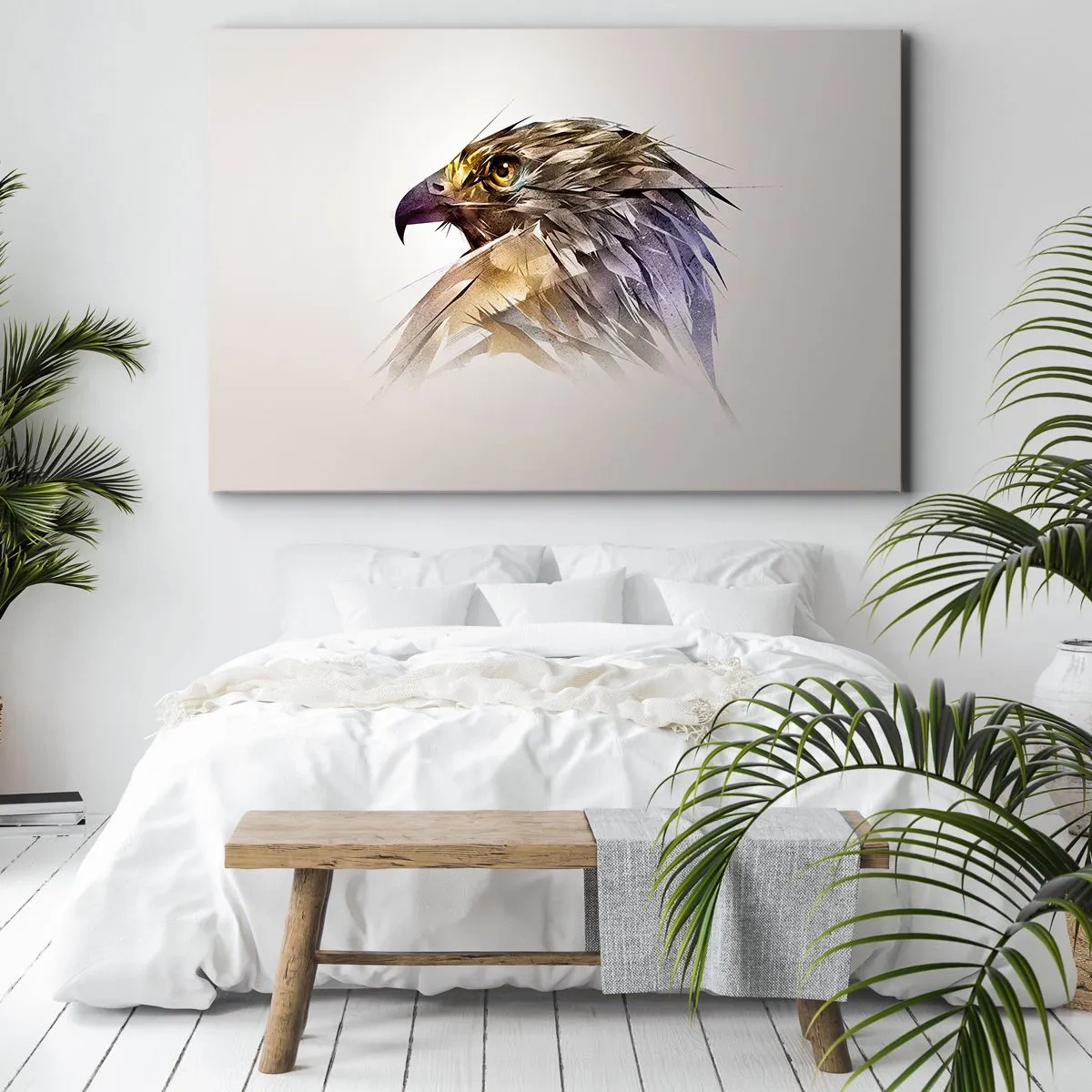 Impression sur toile - Image sur toile - Portrait artistique d'un aigle aux tons pastel - 70x50cm - Portrait d'un guerrier - Décoration murale moderne pour le salon et la chambre ARTTOR