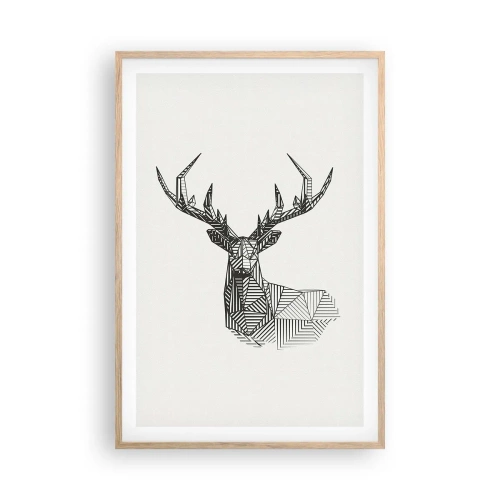 Affiche dans un chêne clair - Poster - Cerf dans un style cubique - 61x91 cm