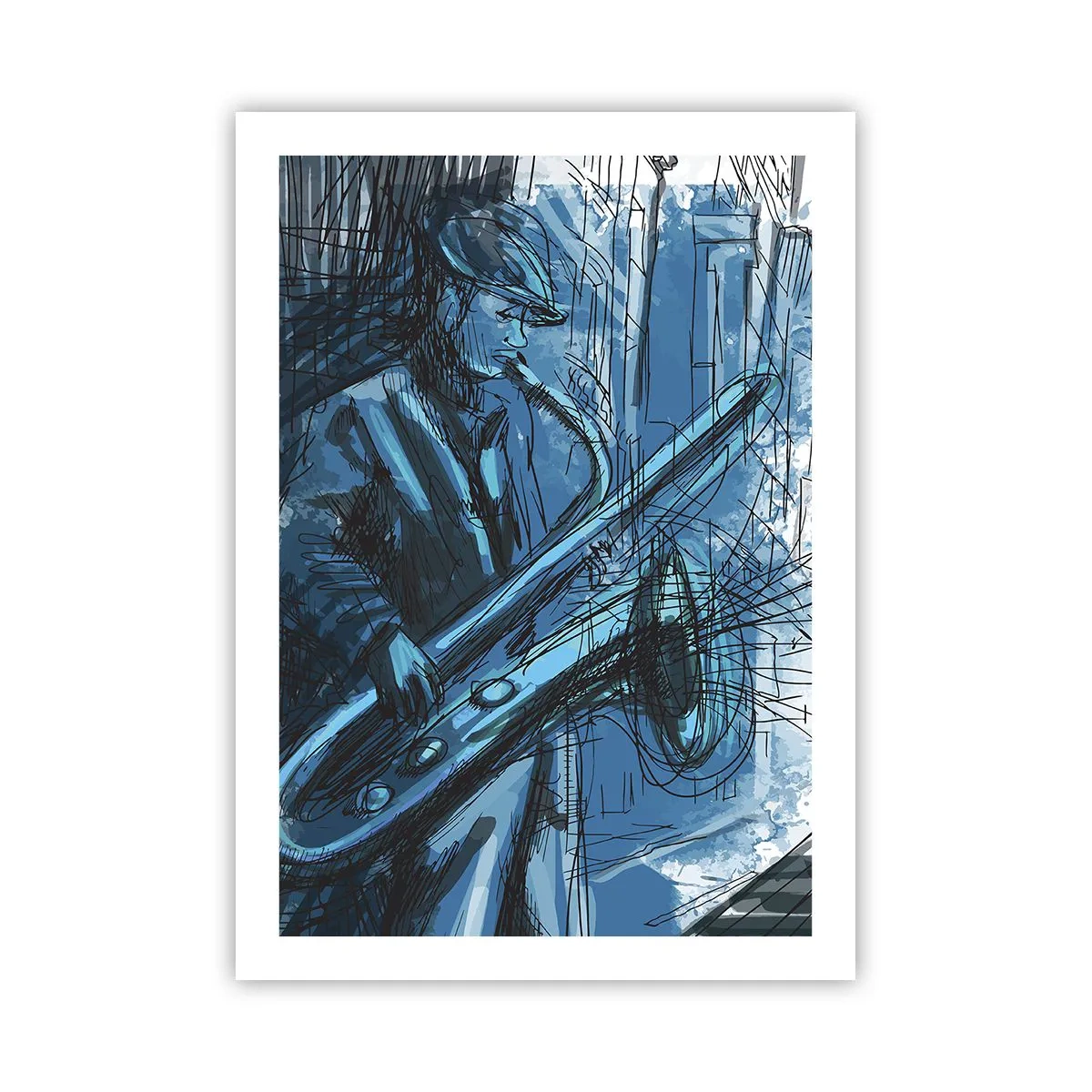 Affiche - Poster - Croquis artistique d'un musicien jouant du saxophone - 50x70cm - Rhapsodie urbaine - Décoration murale moderne pour le salon et la chambre ARTTOR
