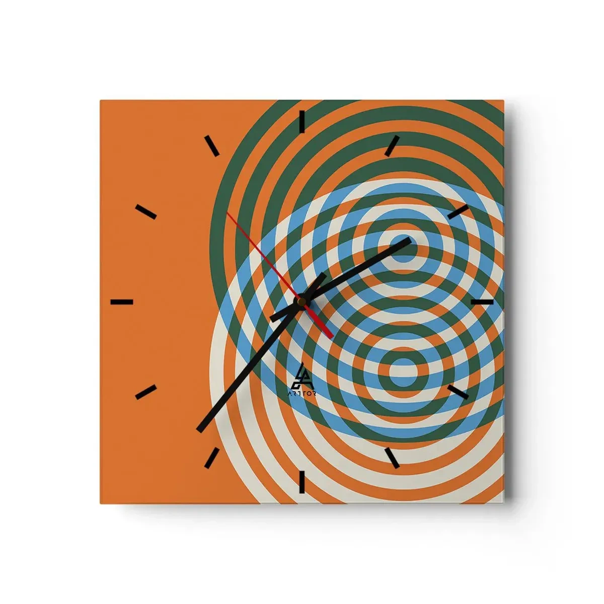 Horloge murale - Pendule murale - Cercles concentriques sur fond orange - 30x30cm - Variation circulaire abstraite - Décoration murale moderne pour le salon et la chambre ARTTOR