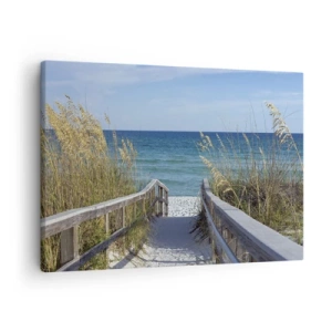 Impression sur toile - Image sur toile - Chemin vers la plage avec vue sur la mer - 70x50cm - Au soleil, sous le vent - Décoration murale moderne pour le salon et la chambre ARTTOR