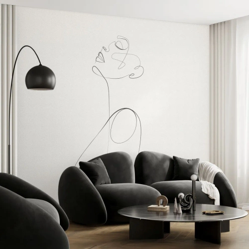 Papier Peint Photo Premium Sand - Portrait d'une femme dessiné avec un seul trait - 100x70cm - En boucle dans les rêves - Décoration murale moderne pour le salon et la chambre ARTTOR