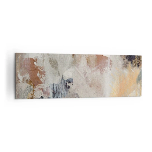 Impression sur toile - Image sur toile - Taches abstraites dans des tons neutres de beige et d'or - 160x50cm - Abstraction brumeuse - Décoration murale moderne pour le salon et la chambre ARTTOR