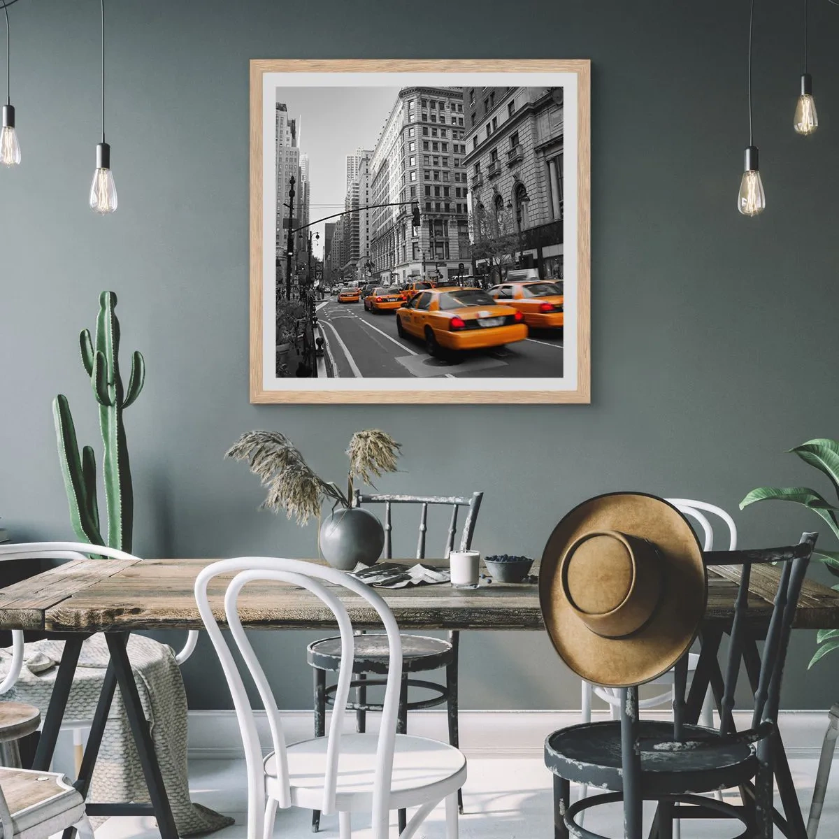 Affiche dans un chêne clair - Poster - Soleil des grandes villes - 40x40 cm