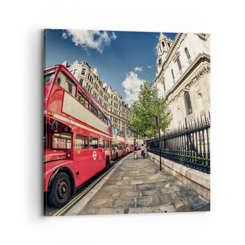 Impression sur toile - Image sur toile - Rue de Londres en gris et rouge - 70x70 cm