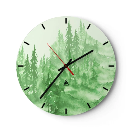 Horloge murale - Pendule murale - Une forêt verte dans un style aquarelle plein d'harmonie - 30x30cm - Flou de brouillard vert - Décoration murale moderne pour le salon, la cuisine et la chambre ARTTOR