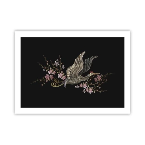 Affiche - Poster - Oiseau brodé exotique - 70x50 cm
