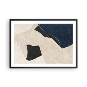 Affiche dans un cadre noir - Poster - Abstraction géométrique dans les tons beige et bleu marine - 70x50cm - Composition abstraite - contraste de couleurs - Décoration murale moderne pour le salon et la chambre ARTTOR