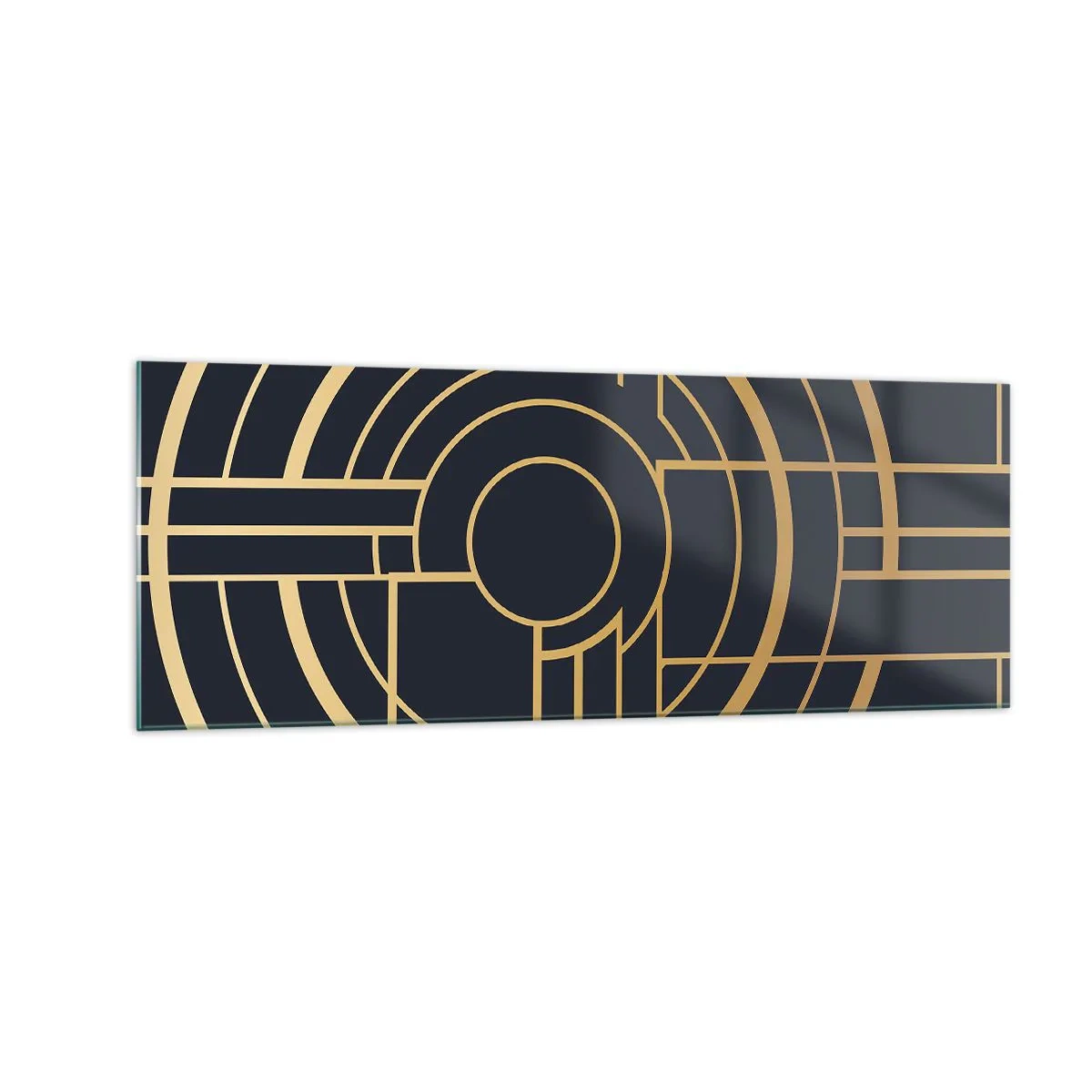 Impression sur verre - Image sur verre - Motif géométrique avec des lignes dorées - 140x50cm - Rotation des éléments - Décoration murale moderne pour le salon et la chambre ARTTOR