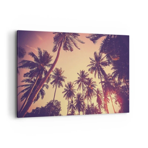 Impression sur toile - Image sur toile - Palmiers contre le ciel aux couleurs chaudes du coucher de soleil - 120x80cm - Variation tropicale - Décoration murale moderne pour le salon et la chambre ARTTOR