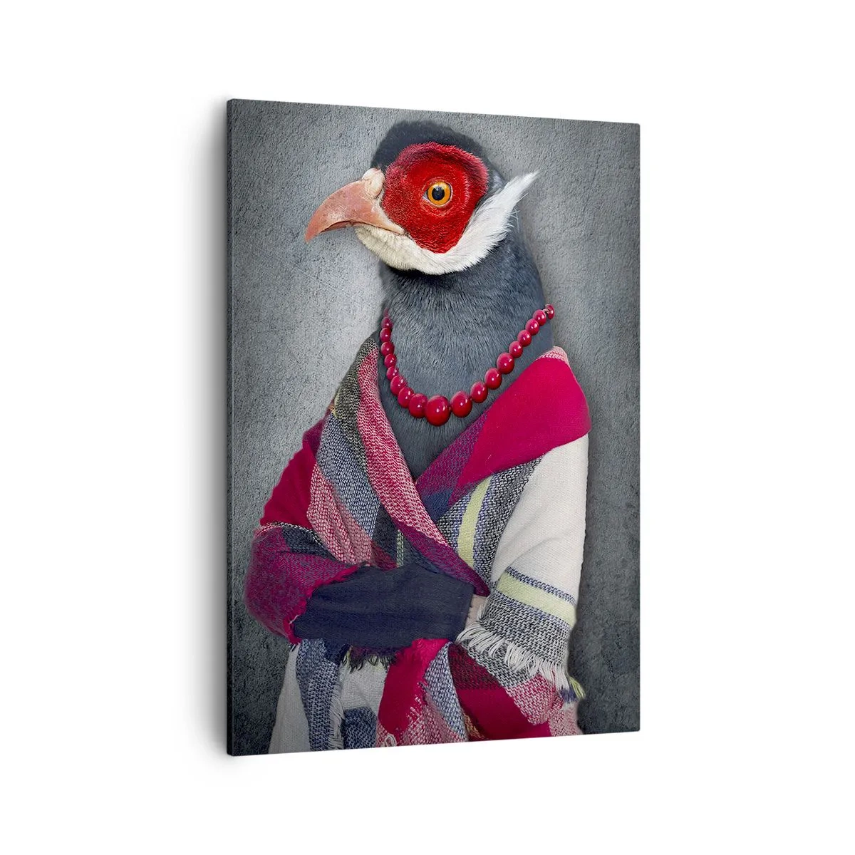 Impression sur toile - Image sur toile - Portraits stylisés d'un loup, d'un faisan et d'un lion en vêtements élégants - 50x70cm - Qu'est ce que je fais ici?! - Décoration murale moderne pour le salon et la chambre ARTTOR