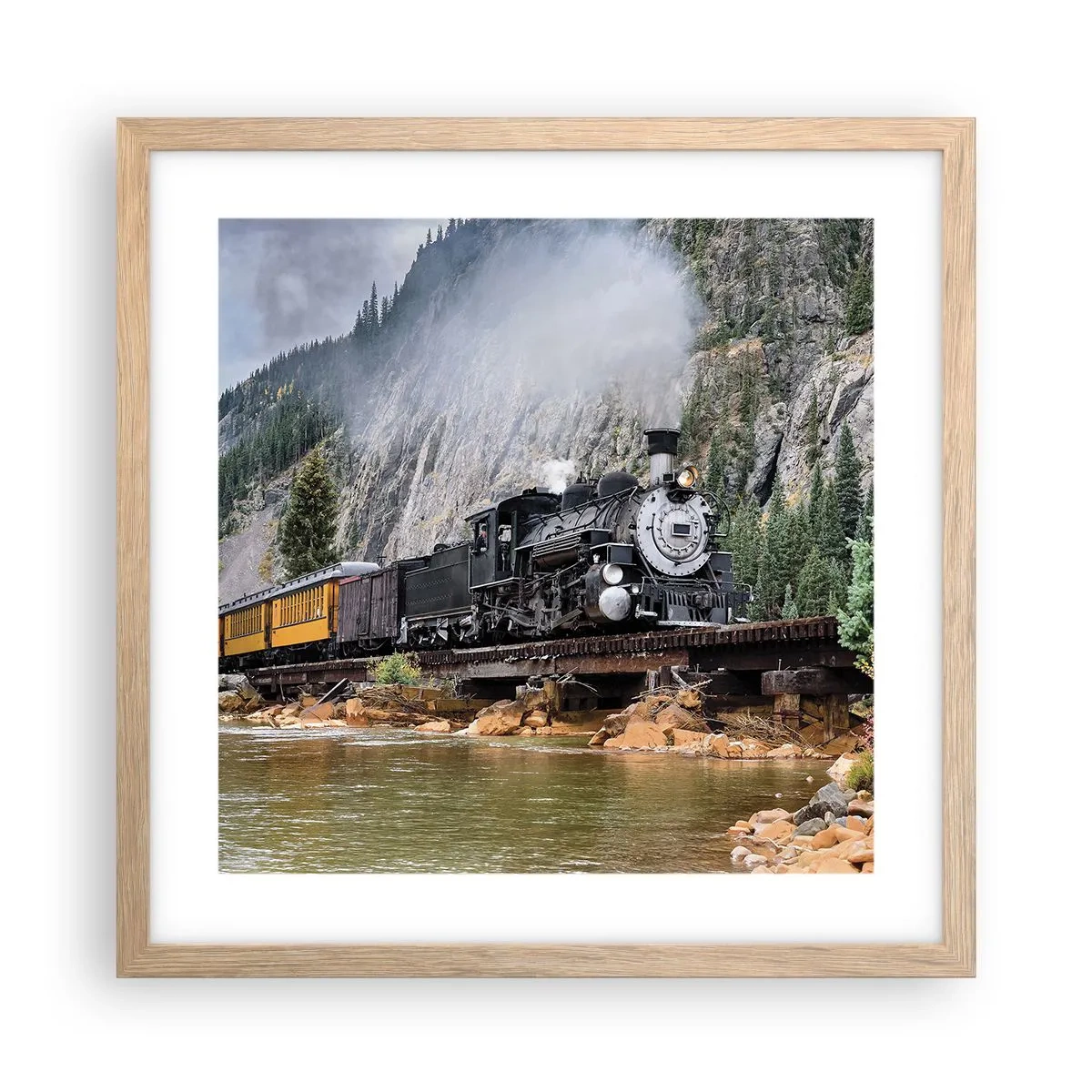 Affiche dans un chêne clair - Poster - Et lui jusqu'où? Jusqu'où? - 40x40 cm