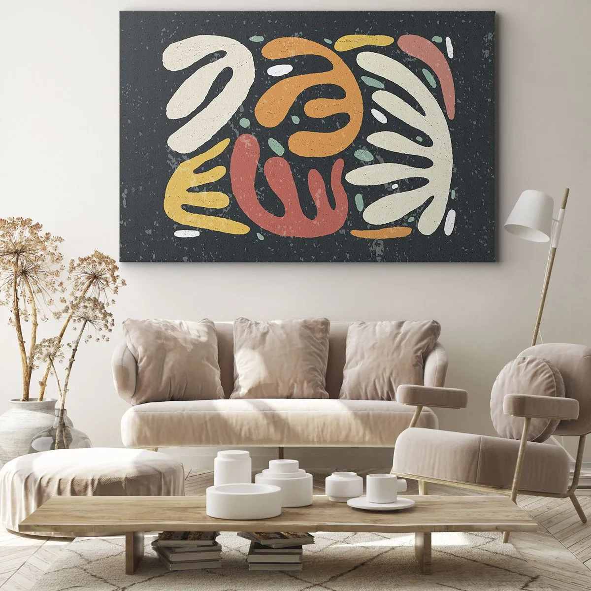 Impression sur toile - Image sur toile - Formes abstraites aux couleurs chaudes sur fond sombre - 100x70cm - Composition – Je suis sur le point de t'attraper - Décoration murale moderne pour le salon et la chambre ARTTOR