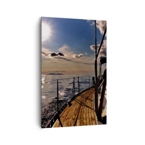 Impression sur toile - Image sur toile - Une croisière en yacht sur la mer au coucher du soleil - 80x120cm - Naviguer vers le soleil - Décoration murale moderne pour le salon et la chambre ARTTOR