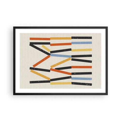 Affiche dans un cadre noir - Poster - Composition abstraite avec des rectangles colorés et noirs disposés horizontalement - 70x50cm - Composition de niveaux - Décoration murale moderne pour le salon et la chambre ARTTOR