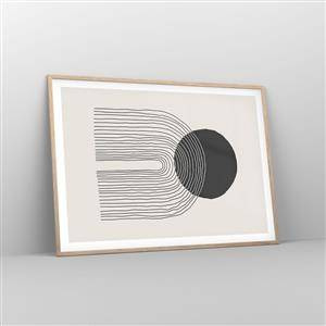 Affiche dans un chêne clair Arttor 100x70 cm - Tremblement et confiance - Abstraction, Art, Minimalisme, Art Moderne, Art Artistique, Pour le salon, Pour la chambre, Blanc, Noir, Horizontal, P2NAA100x70-4747