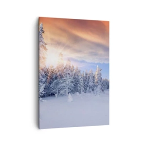 Impression sur toile - Image sur toile - Paysage d'hiver avec une forêt enneigée au coucher du soleil - 50x70cm - Un spectacle enneigé de la nature - Décoration murale moderne pour le salon et la chambre ARTTOR