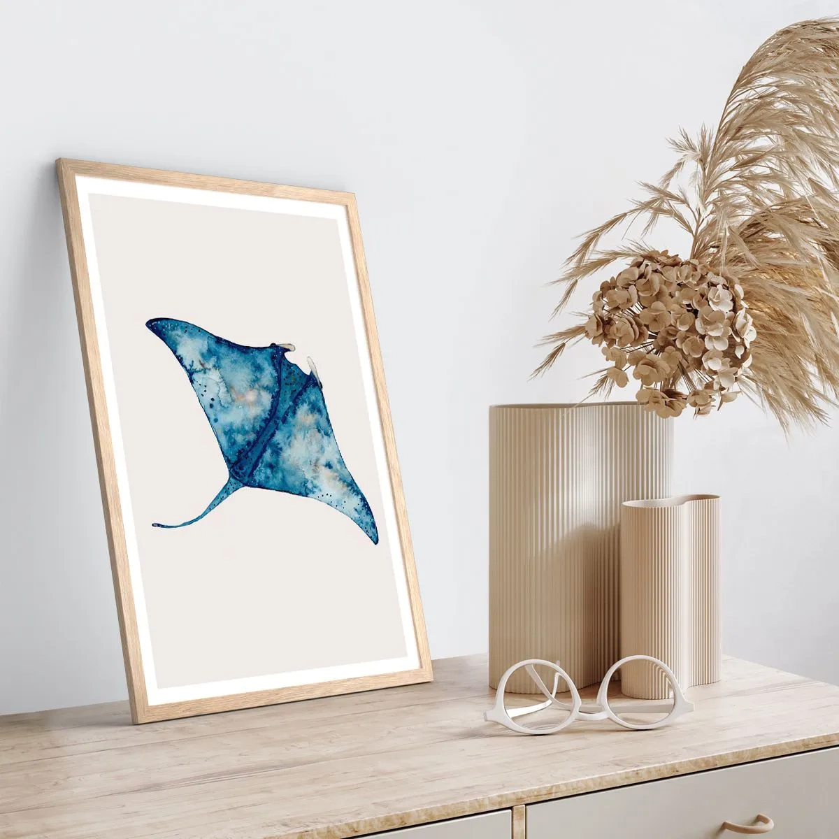 Affiche dans un chêne clair - Poster - La vie en bleu - 50x70 cm