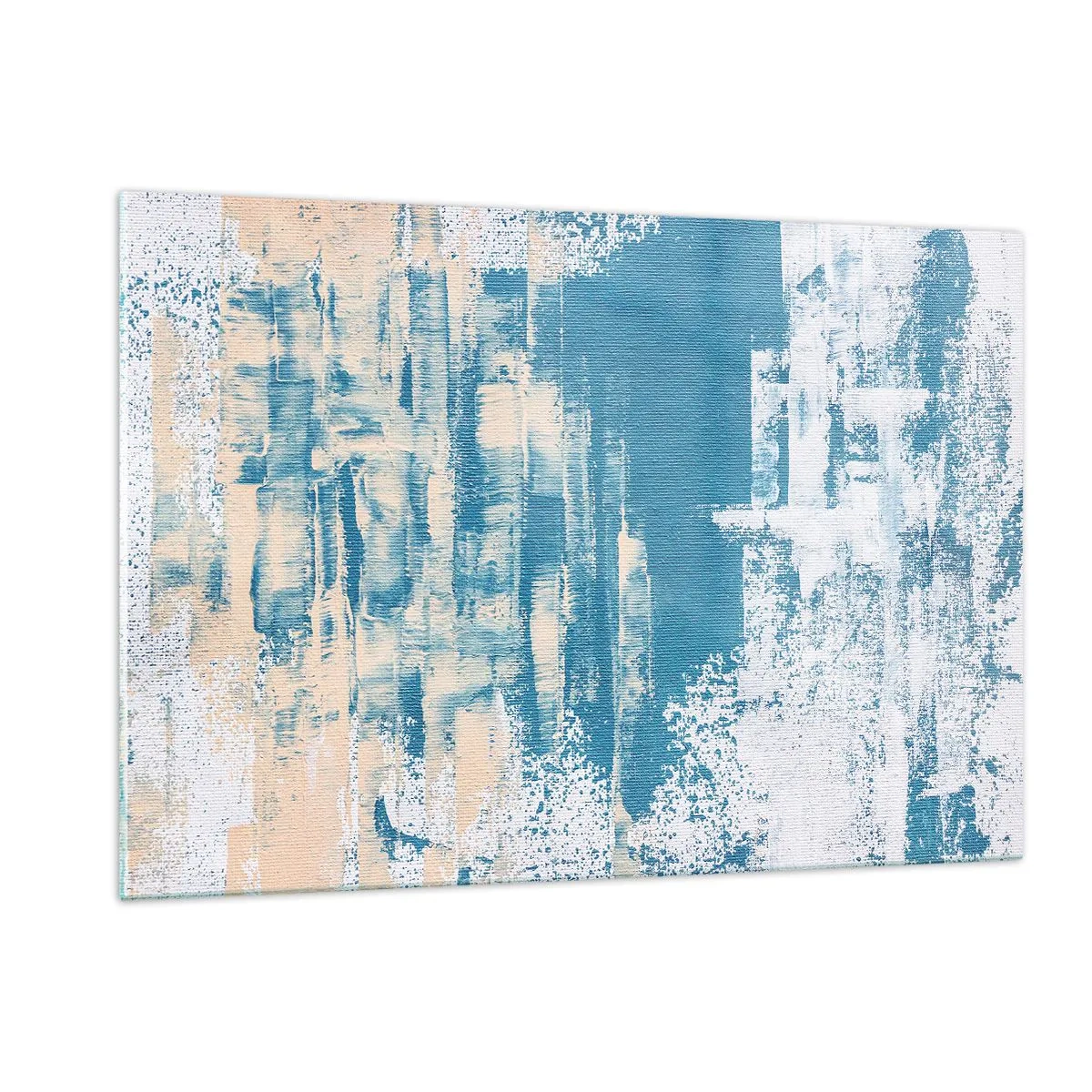 Impression sur verre - Image sur verre - Abstraction en bleu et beige avec texture de pinceau - 120x80cm - À travers un iceberg - Décoration murale moderne pour le salon et la chambre ARTTOR