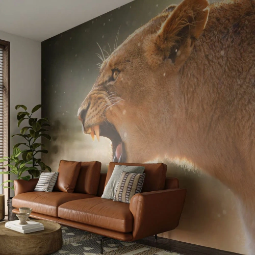 Papier Peint Photo Premium Sand - Essayez de ne pas écouter - Animaux, Lion, Afrique - 250x175 cm