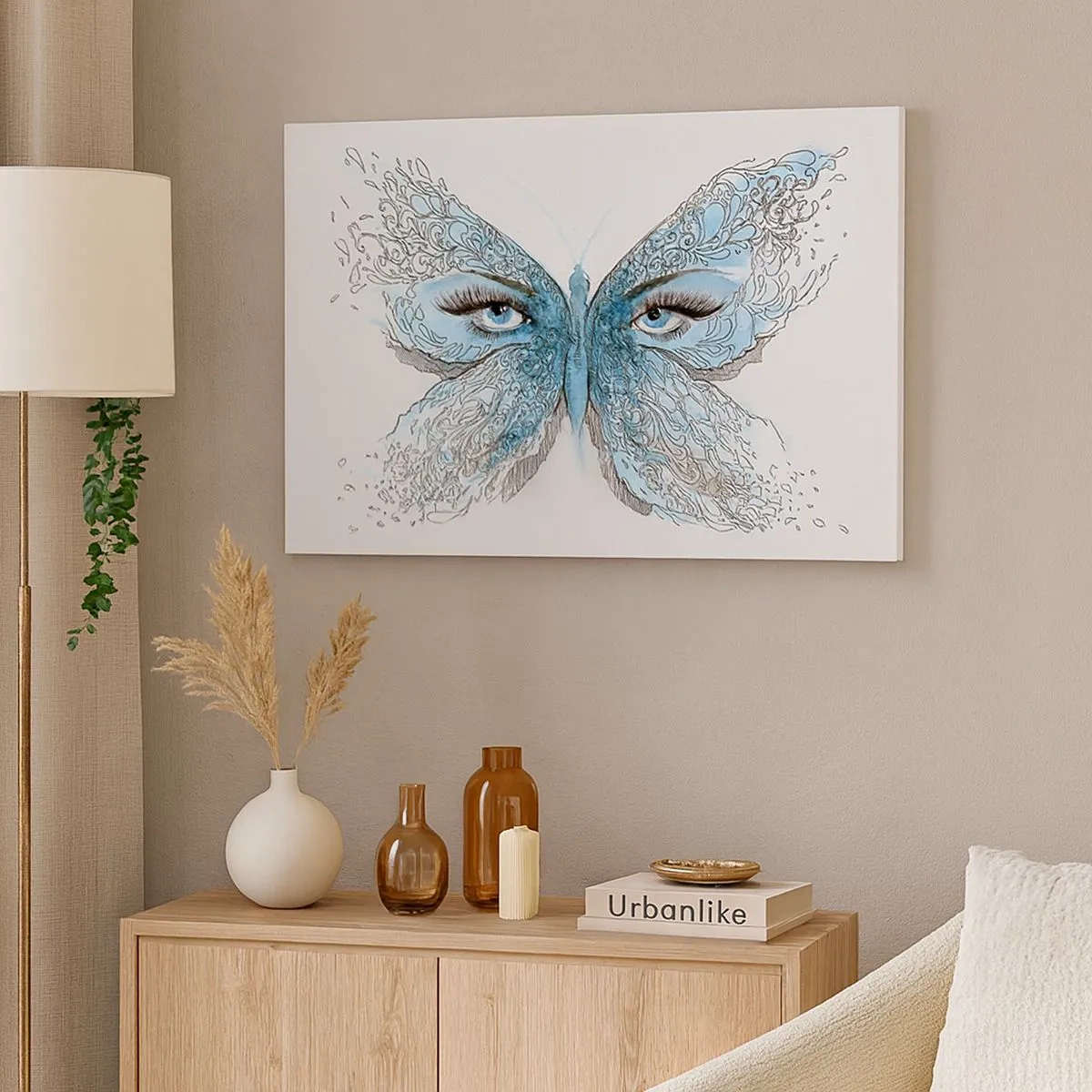 Impression sur toile - Image sur toile - Aquarelle artistique d'un papillon aux yeux bleus - 70x50cm - Mésange bleue Eros - Décoration murale moderne pour le salon et la chambre ARTTOR