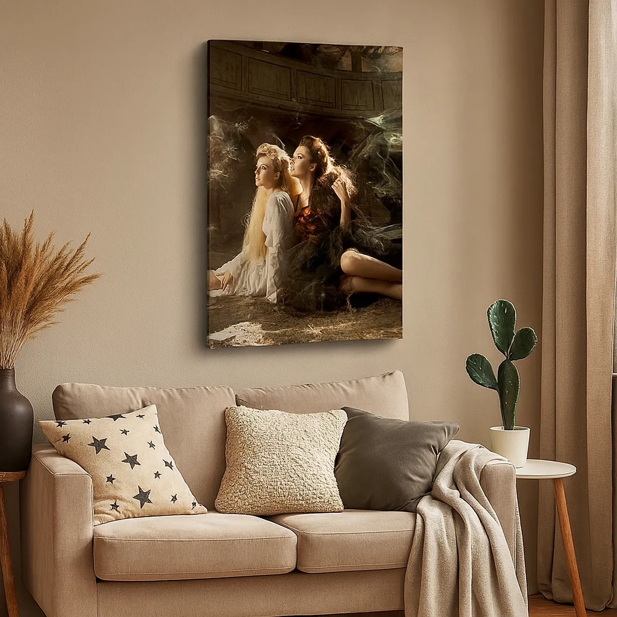 Impression sur toile - Image sur toile - Deux femmes dans un décor magique avec des effets de lumière éthérés. - 50x70cm - Et il y a eu la poésie - Décoration murale moderne pour le salon et la chambre ARTTOR