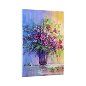 Impression sur verre - Image sur verre - Un bouquet de fleurs colorées dans un vase sur un fond dégradé - 80x120cm - Cadeau d'été de la prairie - Décoration murale moderne pour le salon et la chambre ARTTOR