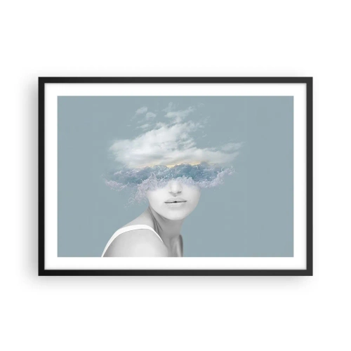 Affiche dans un cadre noir - Poster - Portrait d'une femme avec son visage caché derrière les nuages et les vagues - 70x50cm - La tête dans les nuages - Décoration murale moderne pour le salon et la chambre ARTTOR