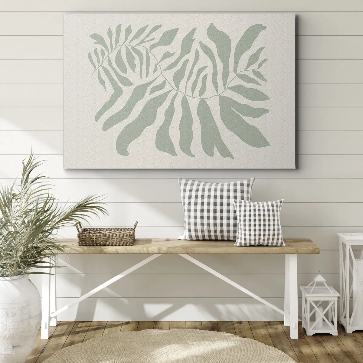 Impression sur toile - Image sur toile - Un motif de brindilles délicat avec des feuilles dans une nuance de vert émeraude - 100x70cm - Brindille d'émeraude - Décoration murale moderne pour le salon et la chambre ARTTOR