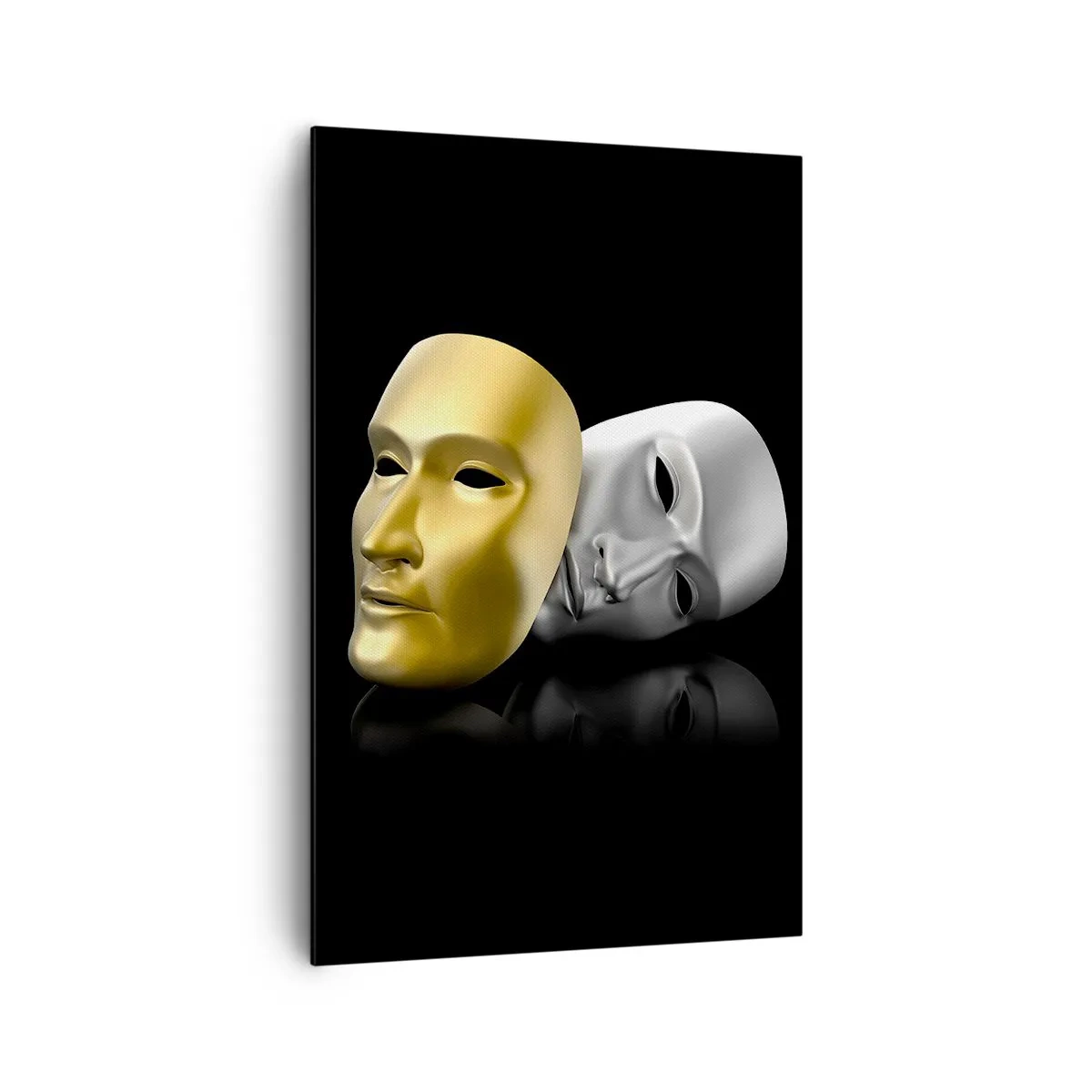 Impression sur toile - Image sur toile - Masque d'or et d'argent sur fond noir - 80x120cm - La vie est un théâtre - Décoration murale moderne pour le salon et la chambre ARTTOR