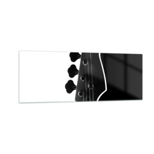 Impression sur verre - Image sur verre - Silhouette noire et blanche d'une tête de guitare basse - 140x50cm - Silence de roche - Décoration murale moderne pour le salon et la chambre ARTTOR