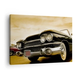 Impression sur toile - Image sur toile - Une voiture vintage au look rétro et aux détails chromés. - 70x50cm - Les classiques ne passent jamais - Décoration murale moderne pour le salon et la chambre ARTTOR