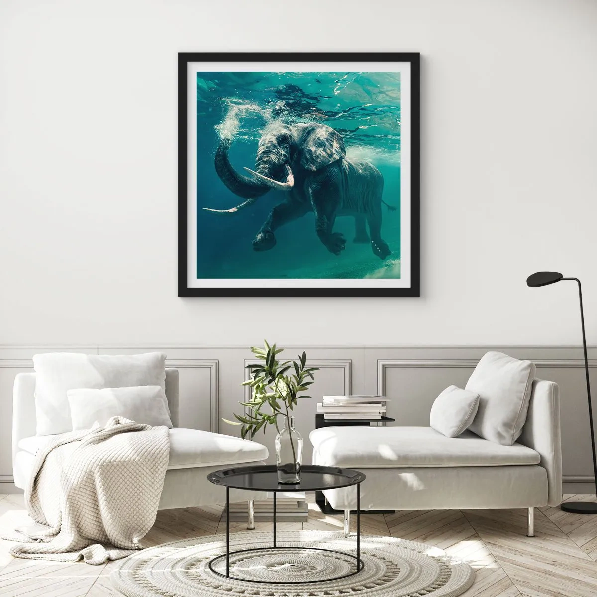 Affiche dans un cadre noir - Poster - Tout le monde aime nager - 40x40 cm