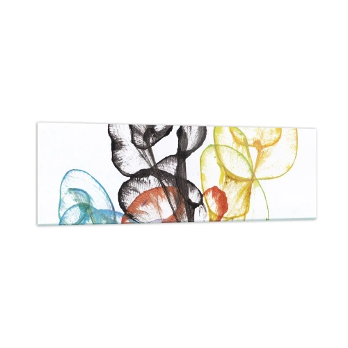 Impression sur verre - Image sur verre - Fleurs transparentes colorées sur fond blanc - 160x50cm - Fleurs avec une âme - Décoration murale moderne pour le salon et la chambre ARTTOR