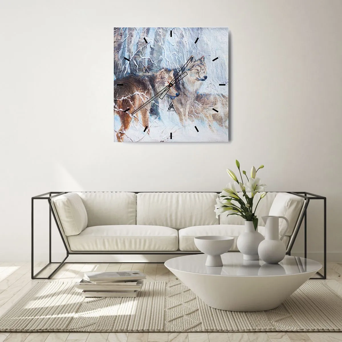 Horloge murale - Pendule murale - Loups dans une forêt hivernale sur fond de neige - 30x30cm - Attention! Ca arrive ... - Décoration murale moderne pour le salon et la chambre ARTTOR