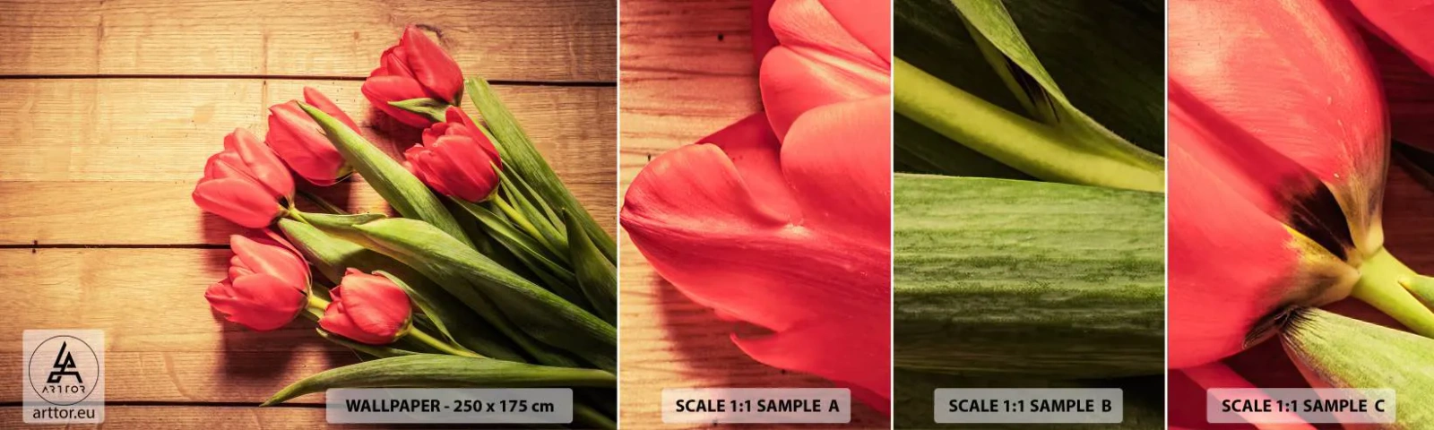 Échantillon de Papier Peint Autocollant Deluxe Sticker - Défi du printemps - Fleurs, Tulipes, Bouquet de fleurs - 100x30 cm