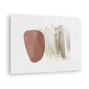 Impression sur verre - Image sur verre - Abstraction minimaliste aux formes beiges et brunes - 70x50cm - Colonnade abstraite - Décoration murale moderne pour le salon et la chambre ARTTOR