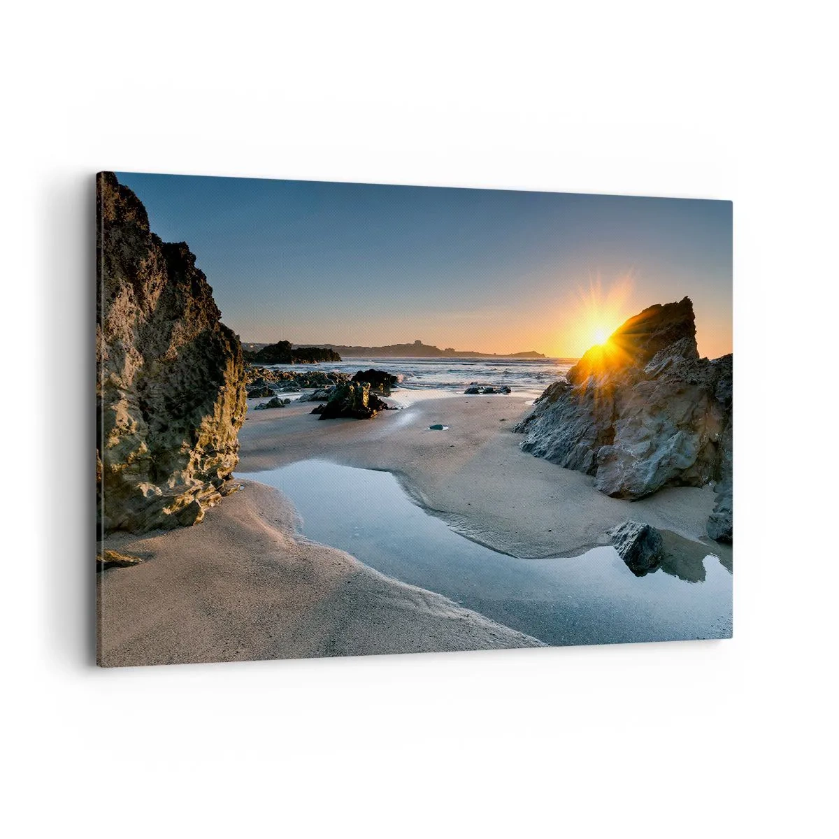 Impression sur toile - Image sur toile - Coucher de soleil pittoresque sur une plage rocheuse - 100x70cm - Intouché par la main de l'homme - Décoration murale moderne pour le salon et la chambre ARTTOR