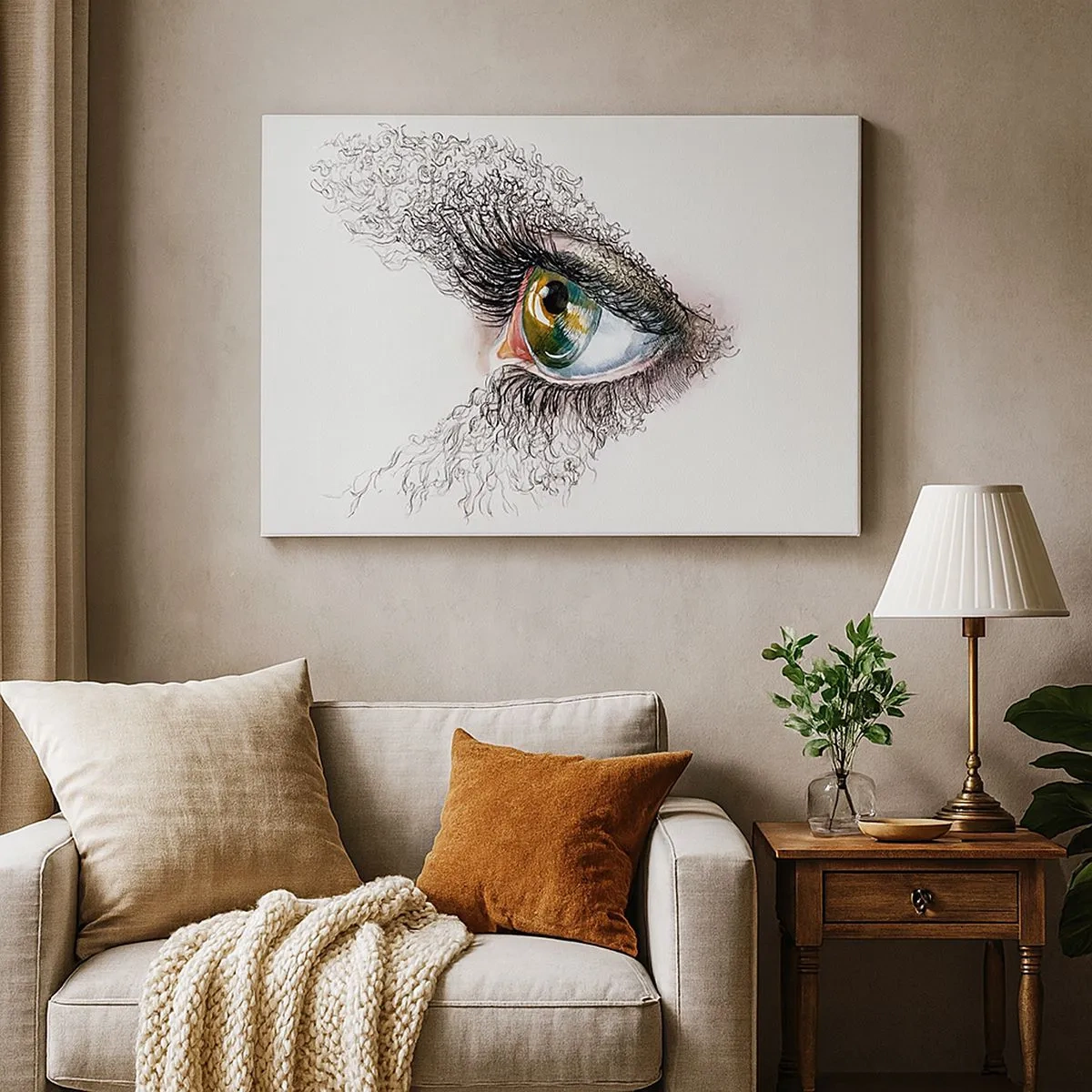 Impression sur toile - Image sur toile - Un œil artistique avec un iris jaune-vert et des détails complexes. - 70x50cm - Regarde droit dans l'âme - Décoration murale moderne pour le salon et la chambre ARTTOR