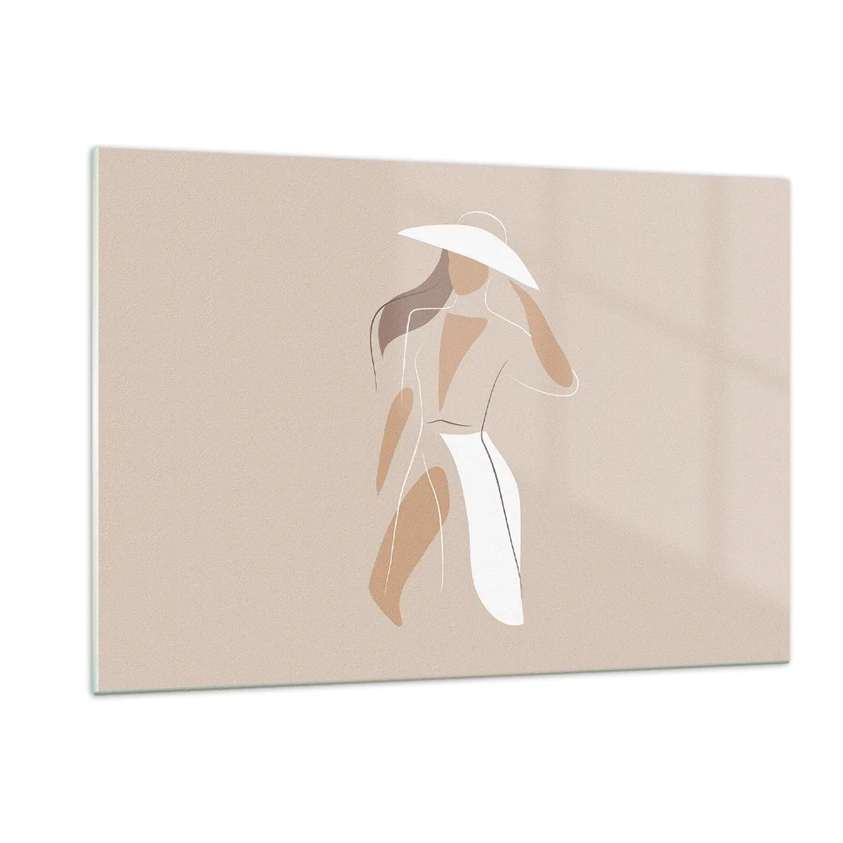 Impression sur verre - Image sur verre - Figure stylisée d'une femme au chapeau blanc - 120x80cm - Lea mode est un jeu - Décoration murale moderne pour le salon et la chambre ARTTOR