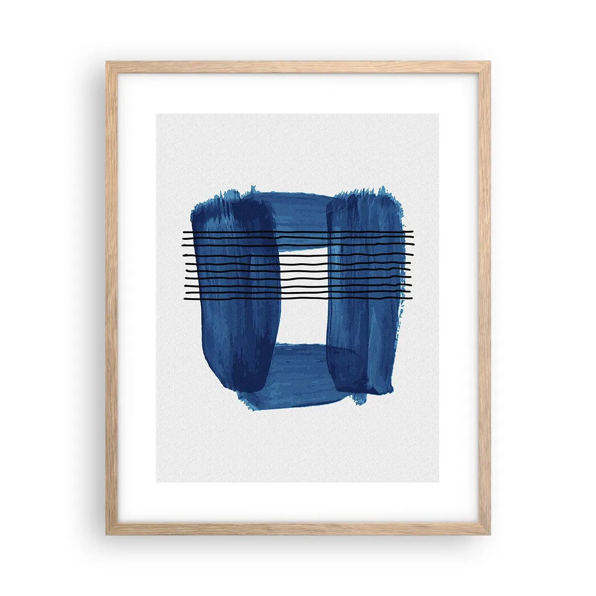 Affiche dans un chêne clair - Poster - Composition noire-bleue - 40x50 cm