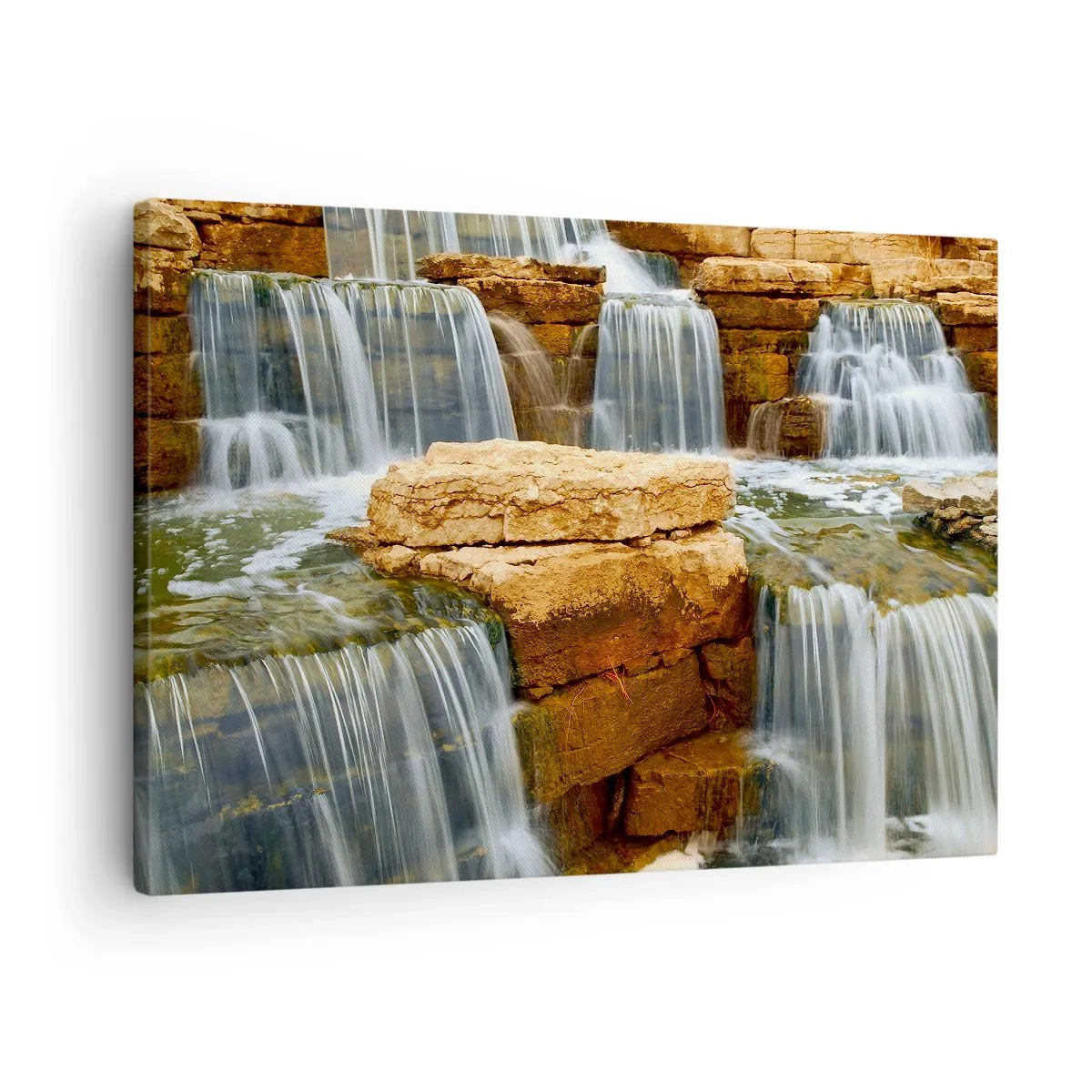Impression sur toile - Image sur toile - Une cascade qui coule sur des marches de pierre - 70x50cm - Escalier vers le ciel - Décoration murale moderne pour le salon et la chambre ARTTOR