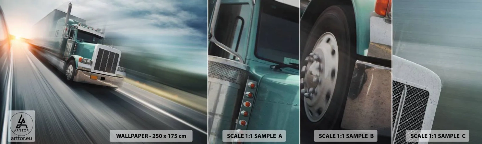 Échantillon De Papier Peint Standard Eco - Le géant américain est en fuite - Camion, Automobile, Transport - 100x30 cm