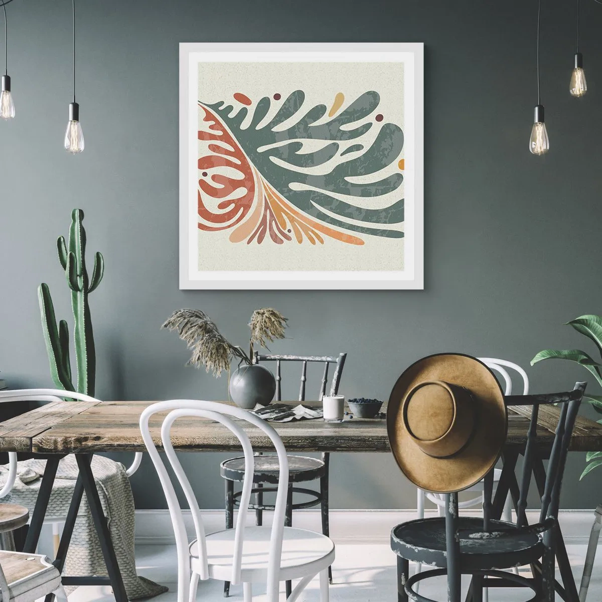 Affiche dans un cadre blanc - Poster - Feuille multicolore - 60x60 cm